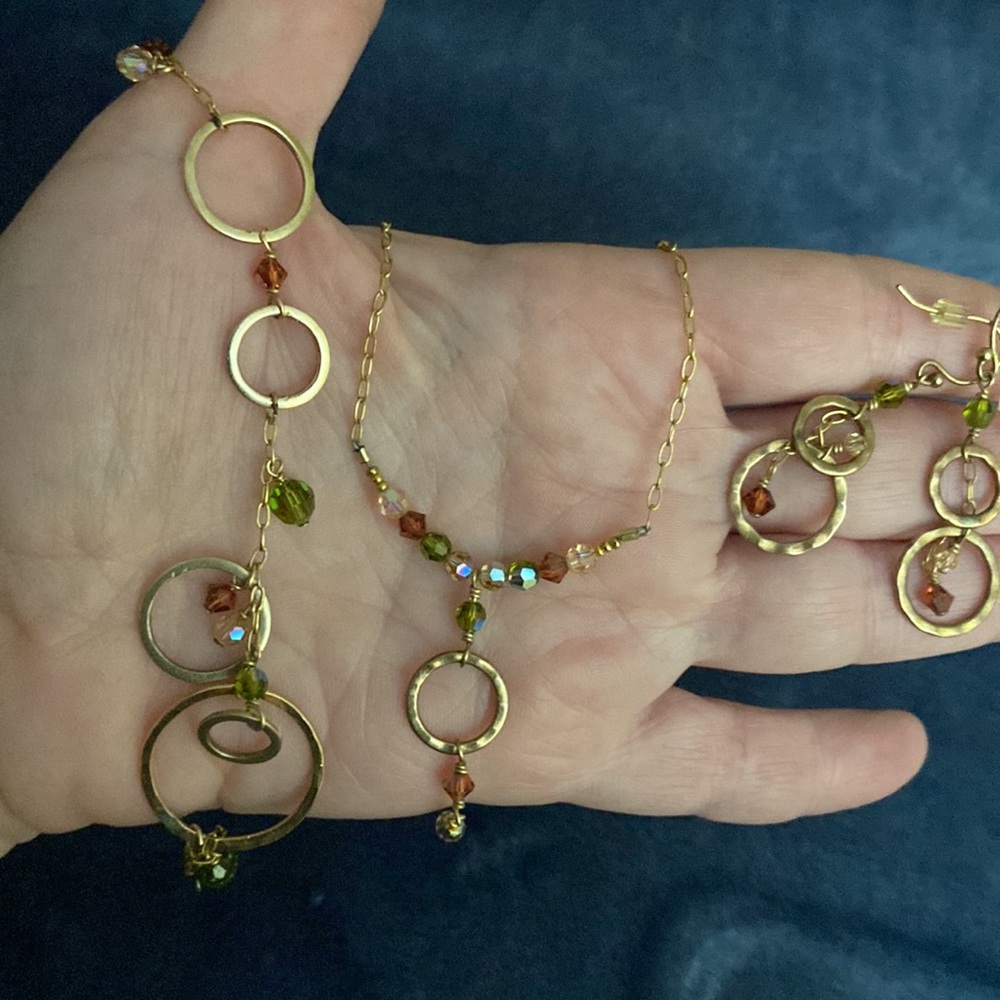 Holly Yashi Set Necklace Earrings Bracelet 22k Gold Plated